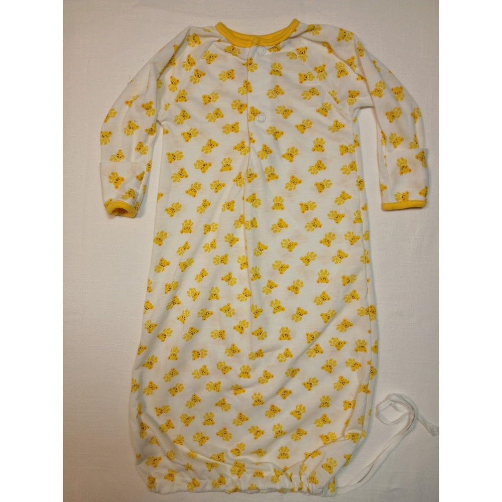 Vtg 70s Carter's Teddy Bear Layette Sleep Gown Drawstring Kodel USA Newborn OS
